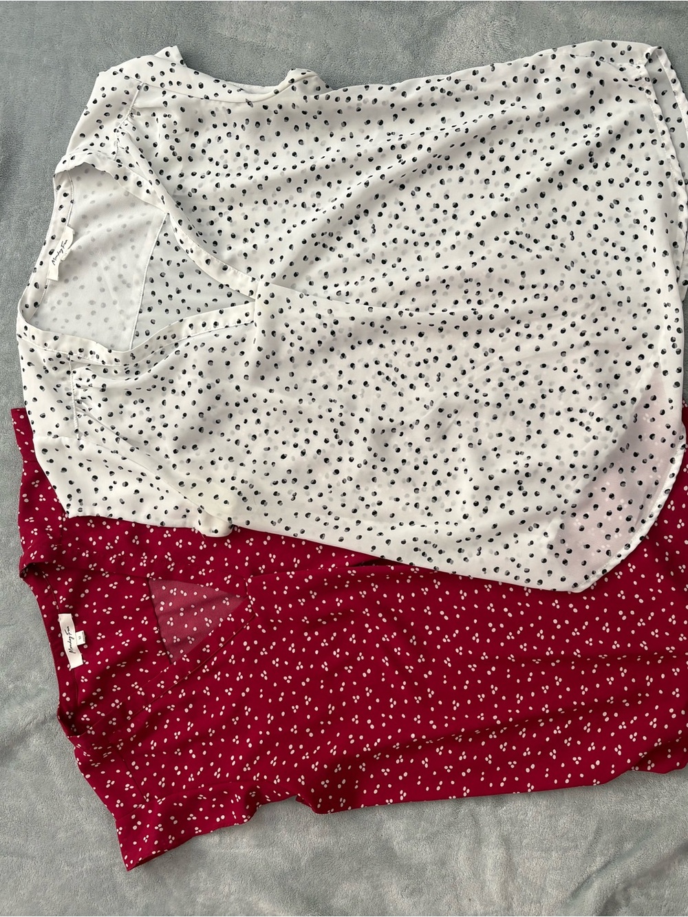 Polka Dot V-Neck Blouse - White and Red